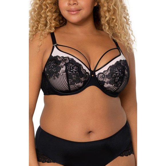 Curvy Couture Other - CURVY COUTURE Full Figure Tulip Strappy Lace Push-Up Bra Black 42C #1267 NEW $64